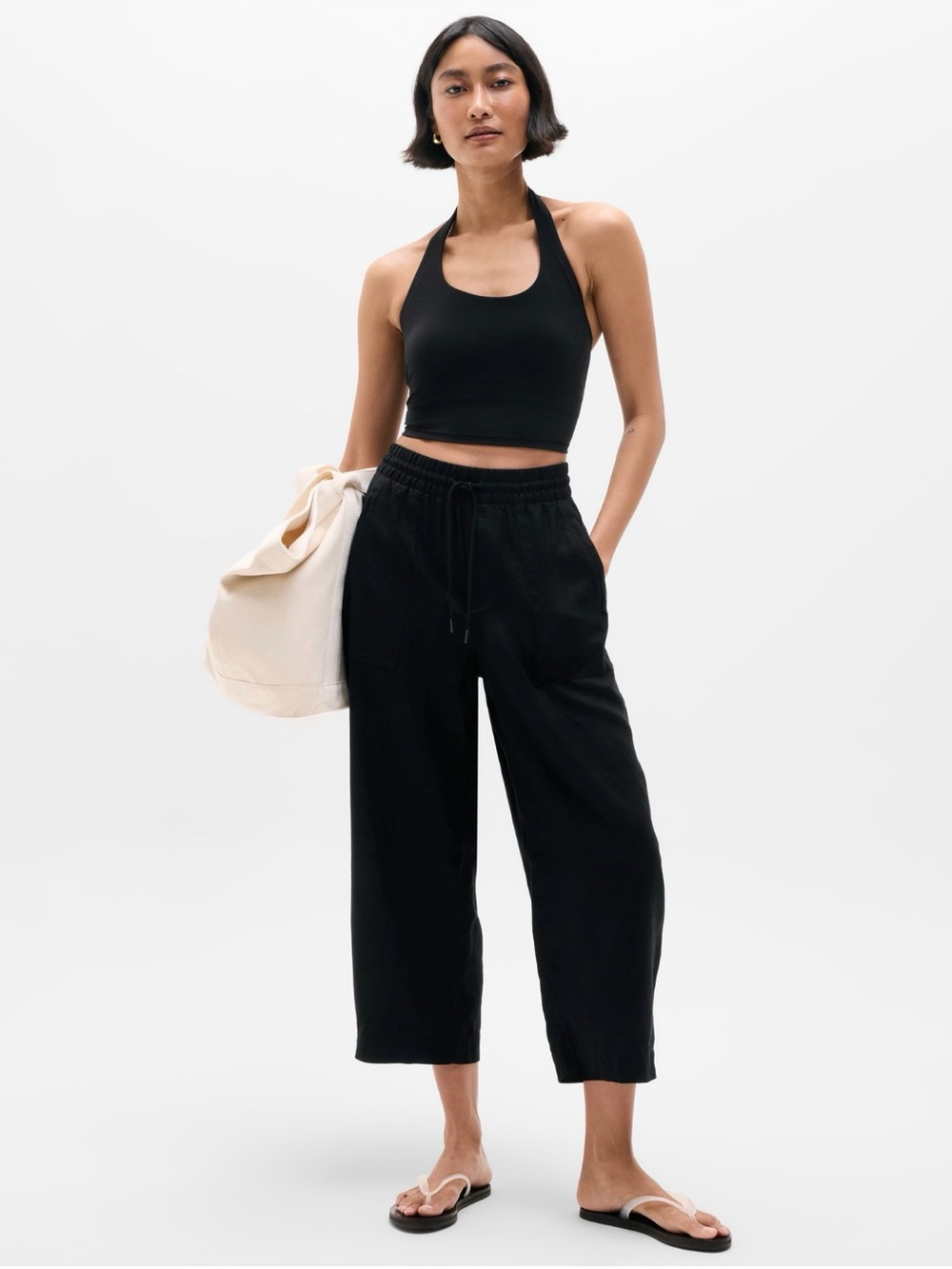 Athleta Black Drawstring Wide-Leg Pants